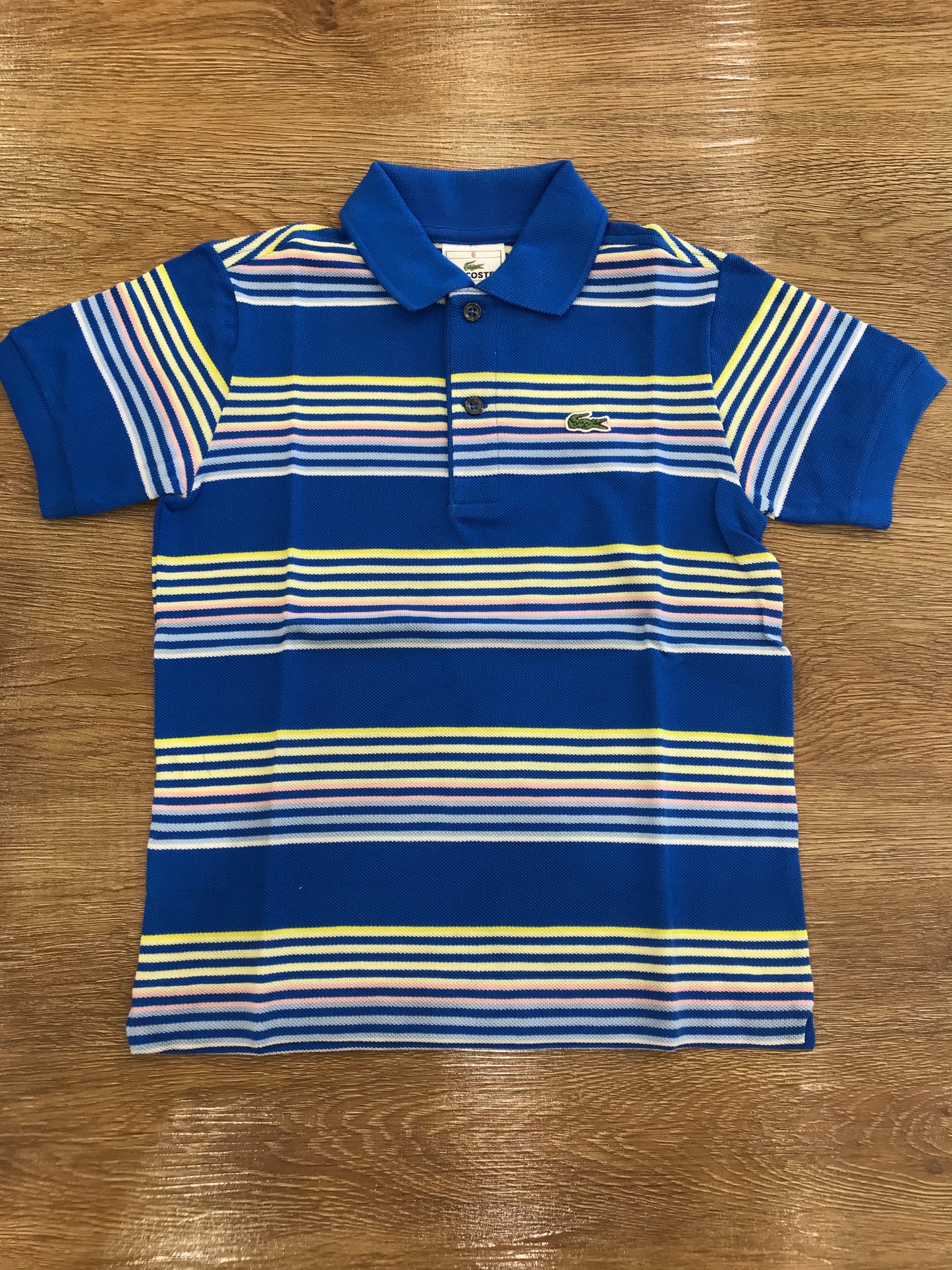 Polo Lacoste mezza manica  a righe con polsini e bottoncini