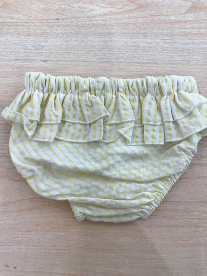 Costume Coccodè in cotone giallo con doppia ruche a righe bianche e gialle