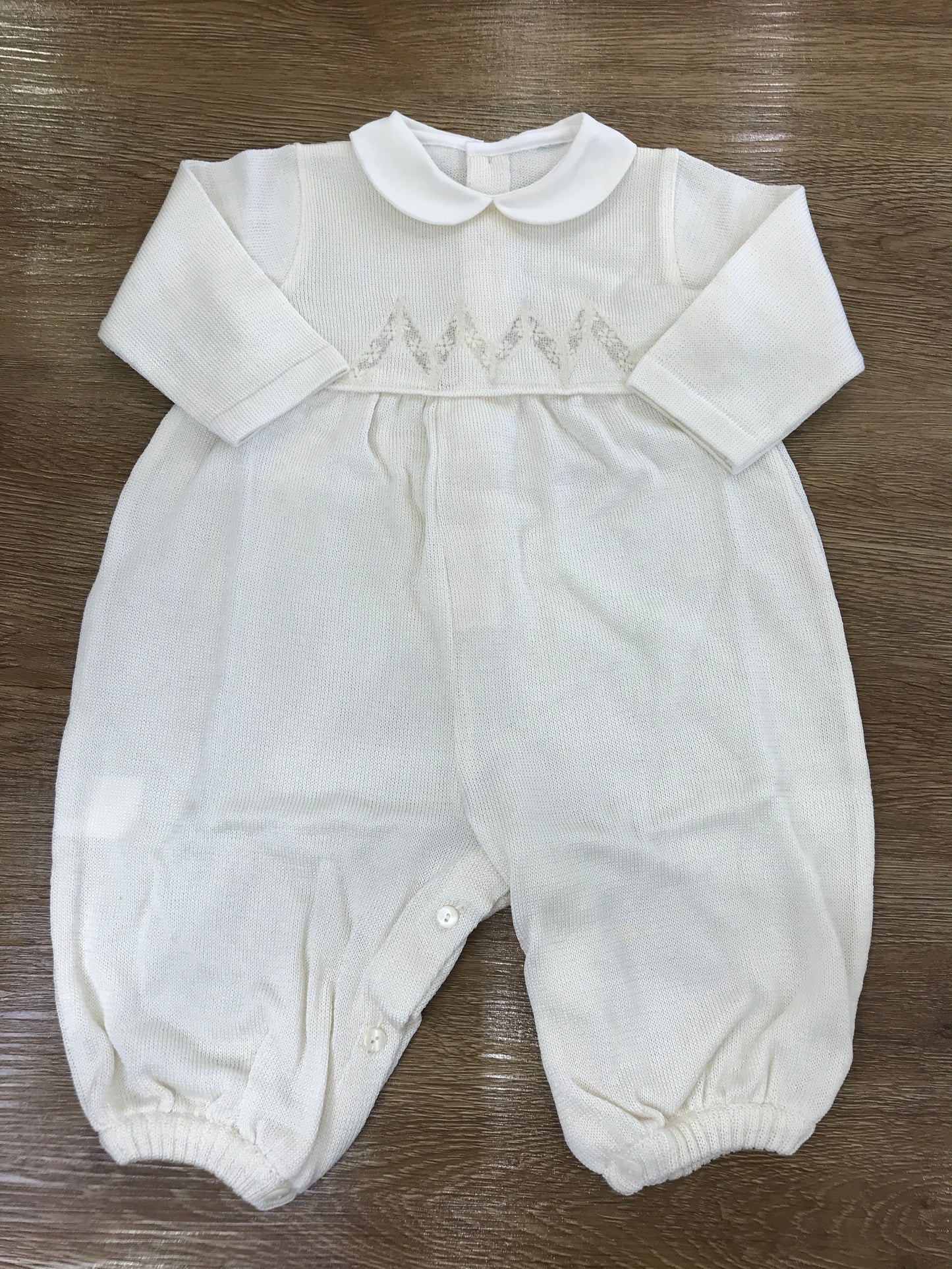 Tutina Ladia panna in filo di cotone con applicazione di valancienne