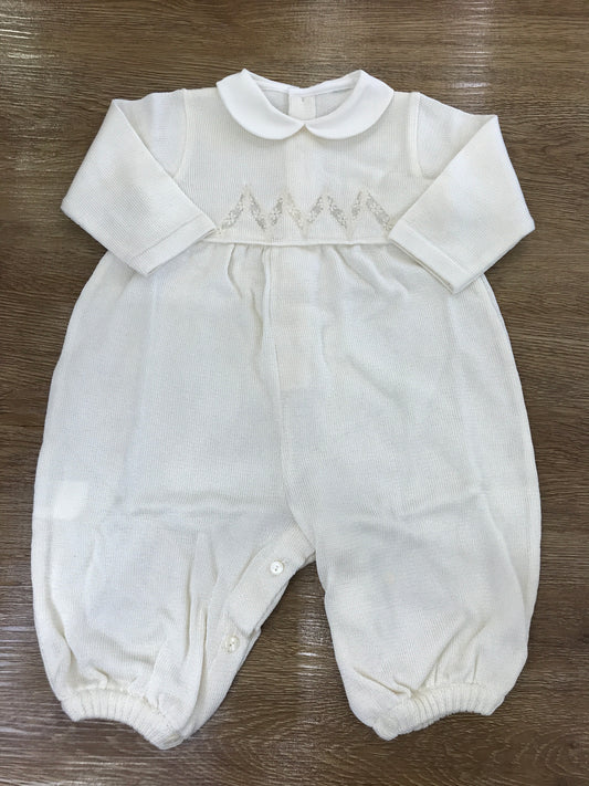Tutina Ladia panna in filo di cotone con applicazione di valancienne