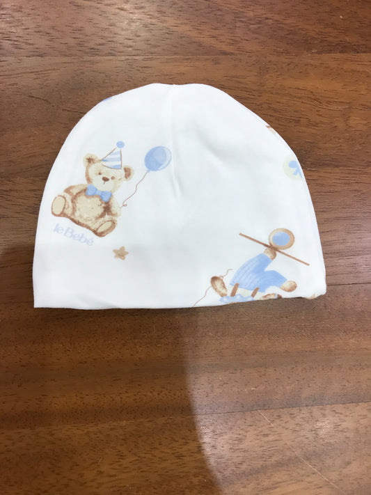 Cappello Le Bebè in cotone bianco con orsetti con dettagli celesti