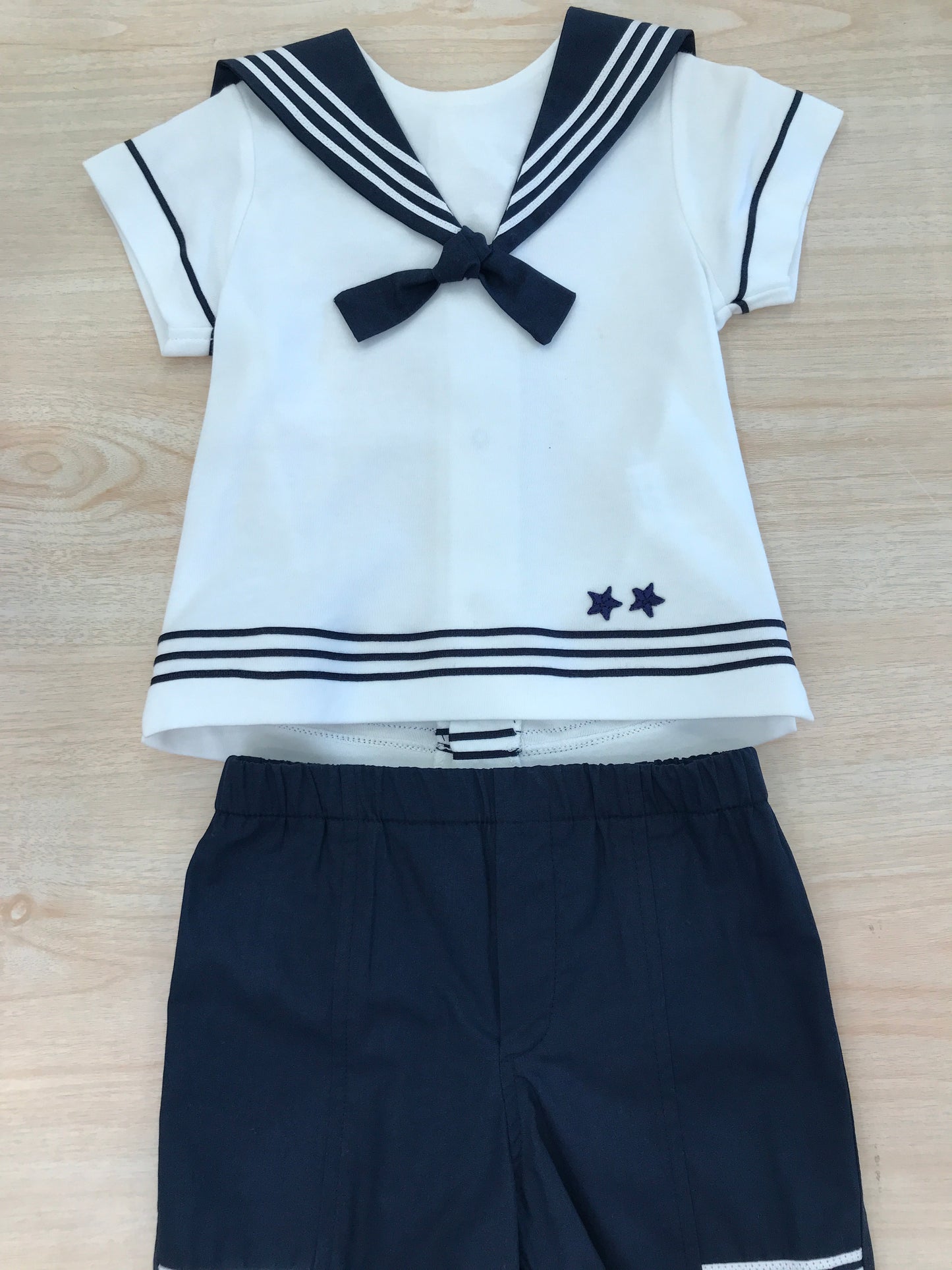 Completo Cielo Blu in cotone due pezzi t-shirt mezza manica marinaretto con bermuda corto