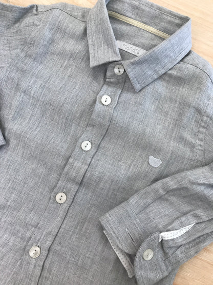 Camicia Nanan manica lunga in cotone grigia con collo a punta