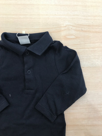 Body Petit Bateau in caldo cotone blu scuro manica lunga colletto polo con bottoncini