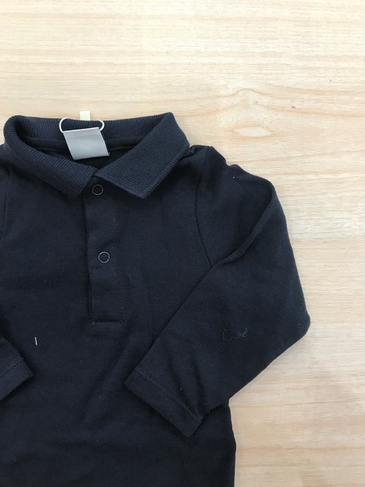 Body Petit Bateau in caldo cotone blu scuro manica lunga colletto polo con bottoncini