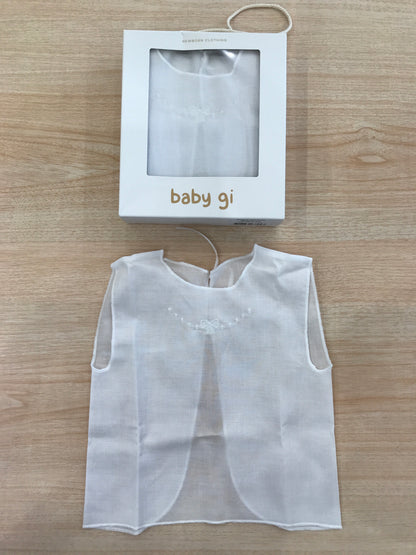 Camicino Baby gi in cotone bianco smanicato con pois e fiocchetto bianco ricamato sul davanti