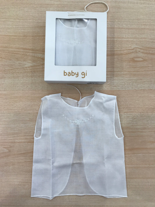 Camicino Baby gi in cotone bianco smanicato con pois e fiocchetto bianco ricamato sul davanti