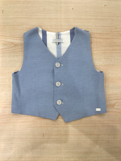 Gilet Nanan celeste con il retro a righe bianche e celesti