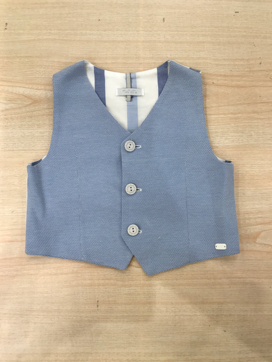 Gilet Nanan celeste con il retro a righe bianche e celesti