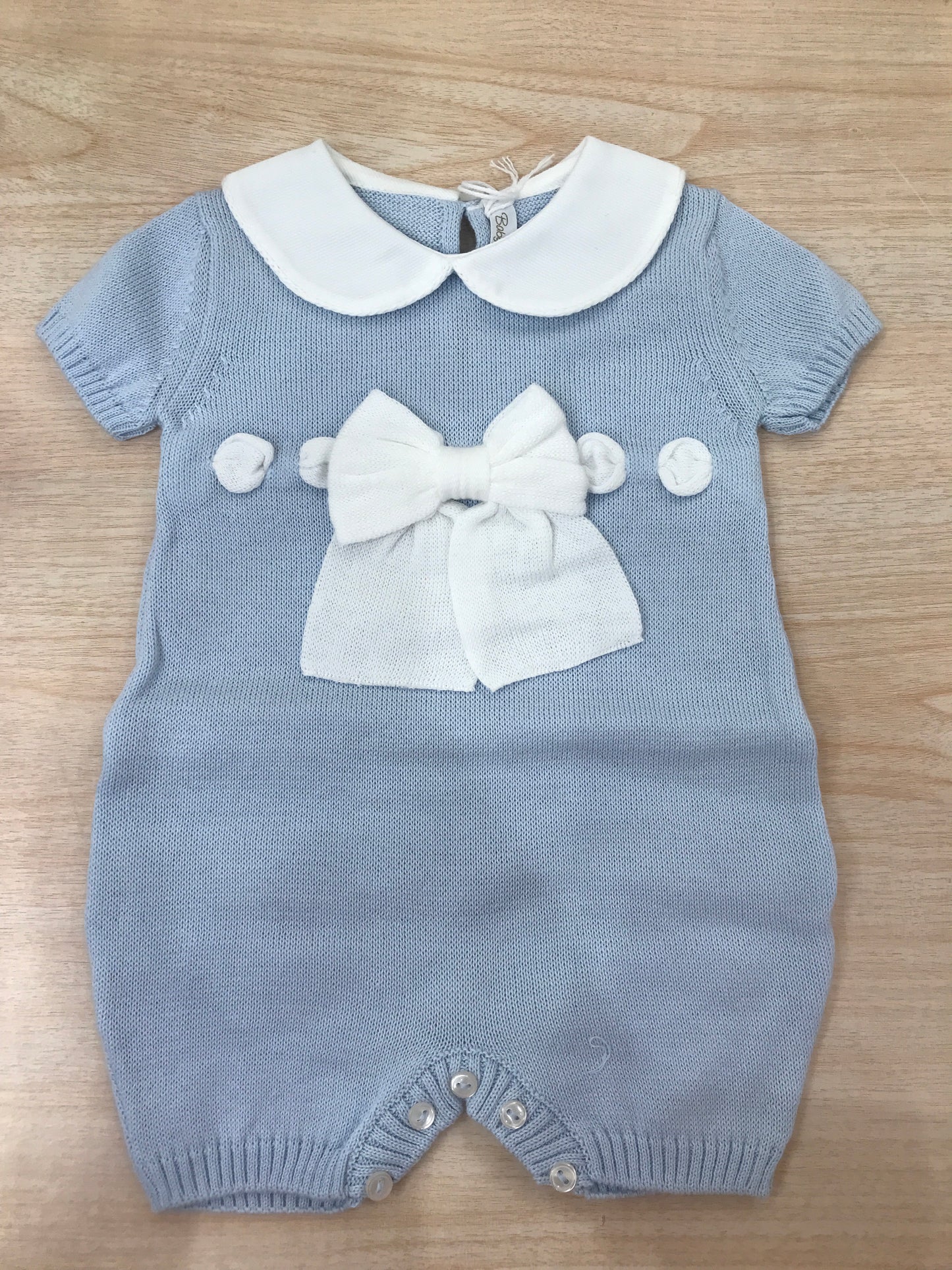 Pagliaccetto Baby Lord in filo mezza manica con passanastro e fiocchetto bianco