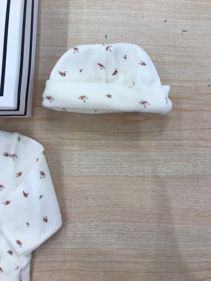 Set Petit Bateau in ciniglia bianco con fiorellini tutina intera con cappellino