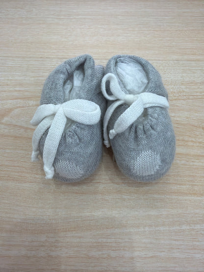 Babbucce Baby Lord in filo grigio con pois bianchi e fiocco sul davanti