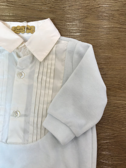 Tutina Ladia intera in ciniglia celeste con effetto finta camicia