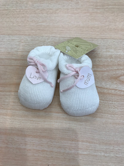 Babbucce Story Loris in filo bianco con cuore e fiocchetto rosa sul davanti