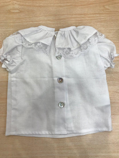 Camicia Fofettes in cotone mezza manica a sbuffo con collo con rusche rifinita con merletto