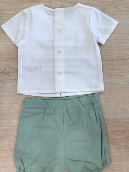 Completo Paz Rodriguez in cotone camicia mezza manica con bavettone e pois verdi con pantalone corto