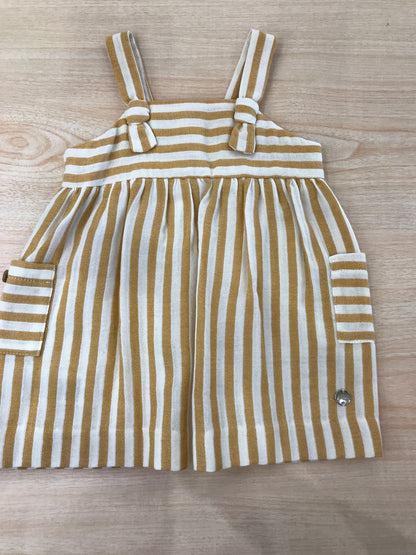 Abito Paz Rodriuguez in cotone con bretelle e taschine a righe bianche e giallo ocra