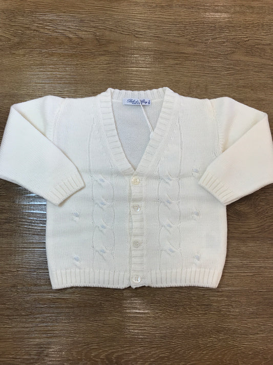 Cardigan Bebè di almy in lana panna con pois in rilievo celesti
