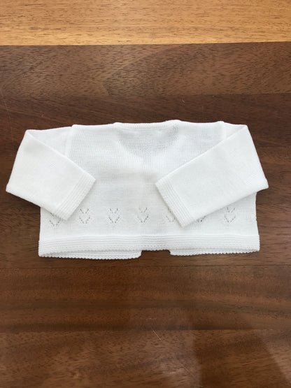 Cardigan Baby Lord in filo bianco manica lunga con fiocco e lavorazione sul davanti