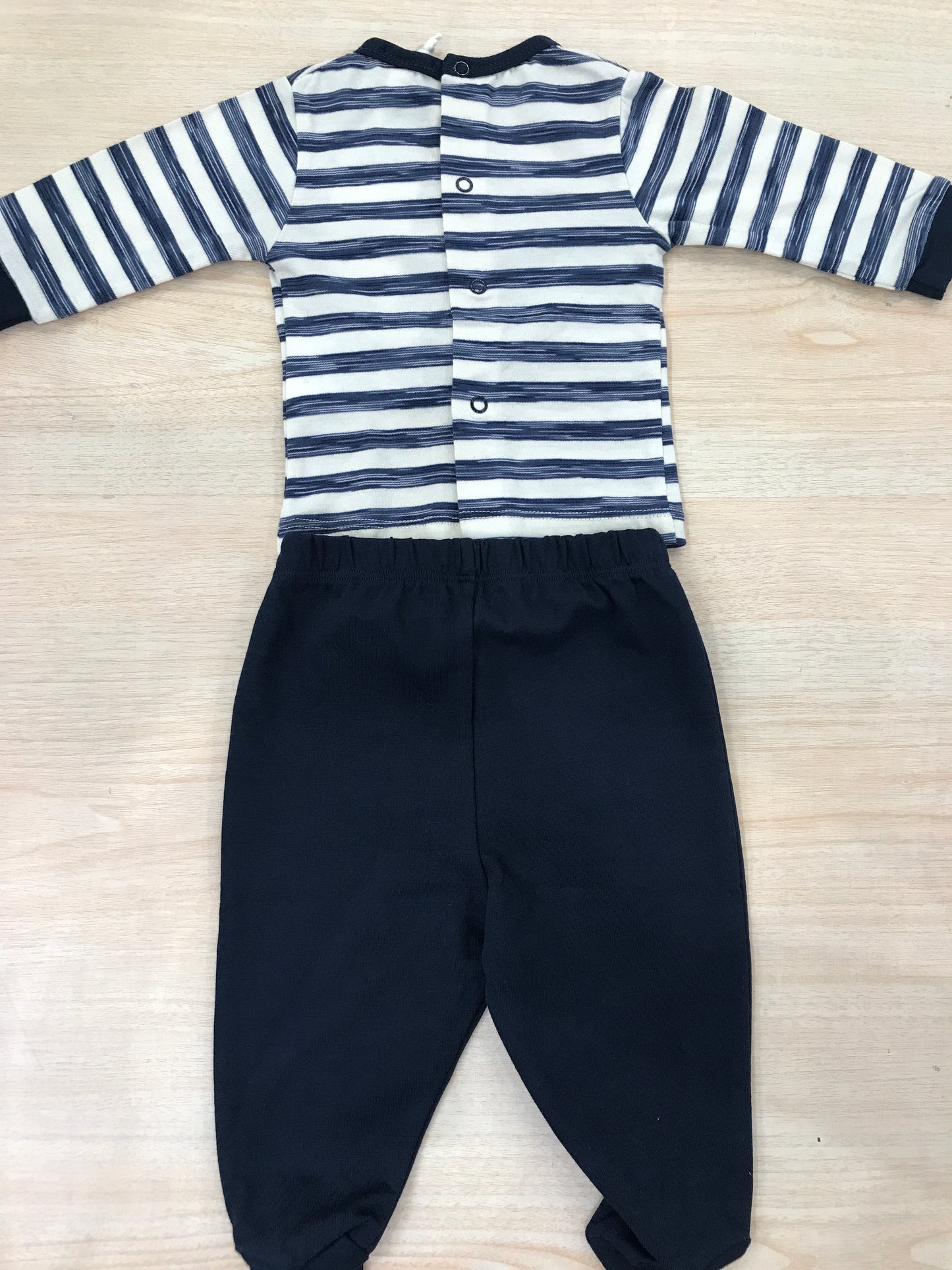 Tutina Nanan in cotone a righe panna e blu con piedini