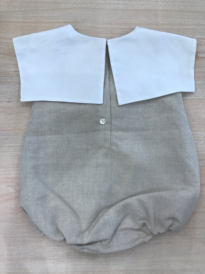 Pagliaccetto Fofettes in cotone beige con collo bianco marinaretto