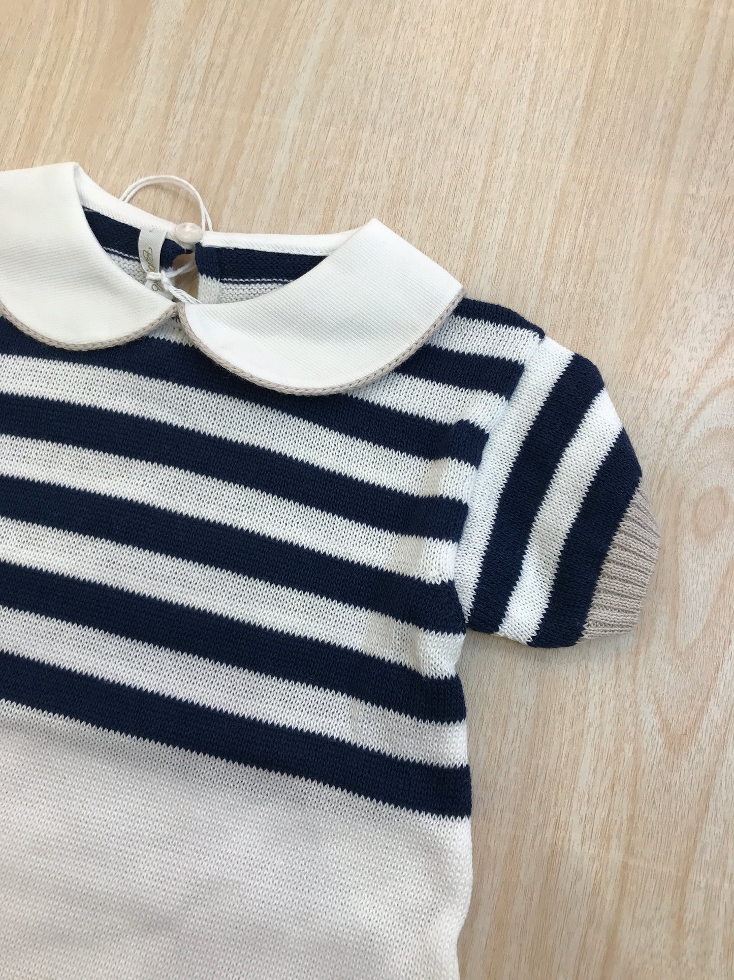 Pagliaccetto Baby Lord in filo bianco a righe blu mezza manica
