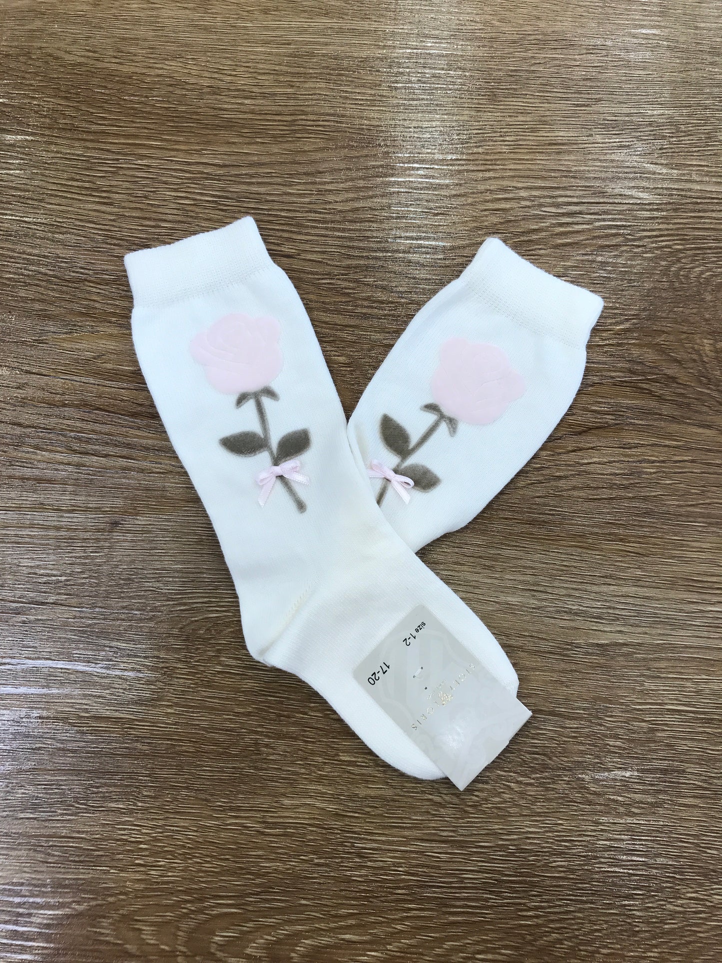 Calzino Story Loris in caldo cotone con rosa in velluto applicata sul davanti