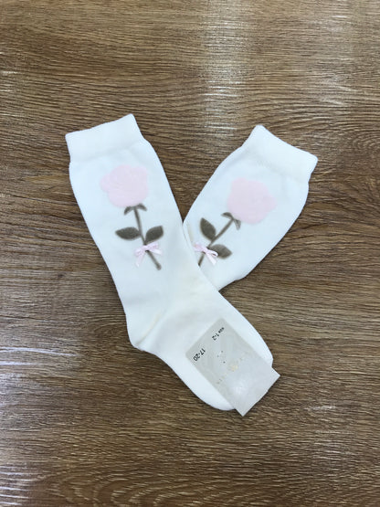 Calzino Story Loris in caldo cotone con rosa in velluto applicata sul davanti