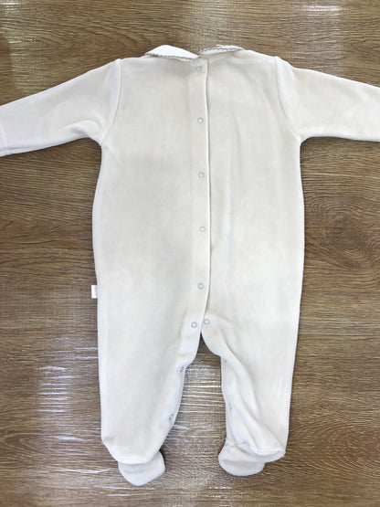 Tutina Baby Gi in ciniglia beige intera con orsetto ricamato sul davanti
