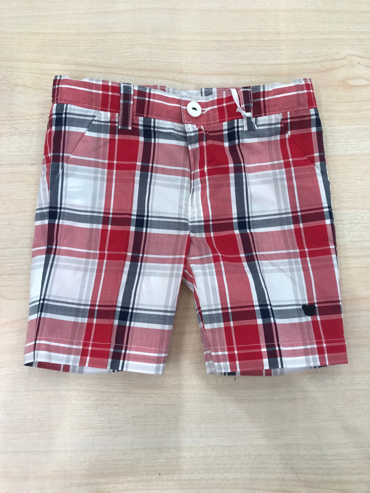 Pantalone Nanan in cotone a quadroni bianchi rossi e blu