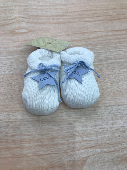 Babbucce Story Loris in filo bianco con stella e fiocco celeste sul davanti
