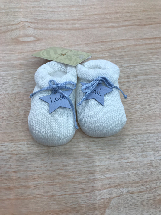 Babbucce Story Loris in filo bianco con stella e fiocco celeste sul davanti