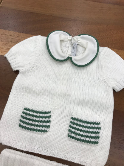 Completo Colibrì in filo due pezzi mezza manica collo tondo pantalone a righe bianche e verdi