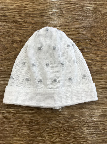 Cappello Baby Lord in filo bianco con pois grigi