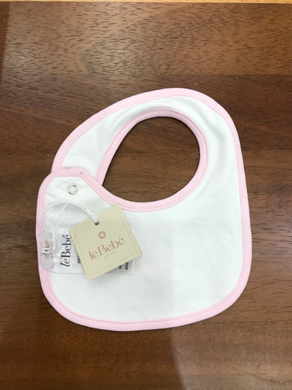 Bavetta Le Bebè in cotone bianco con rifiniture rosa con orsetto centrale