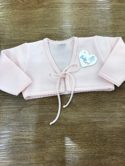 Cardigan Baby Lord in lana rosa con fiocchetto per chiusura