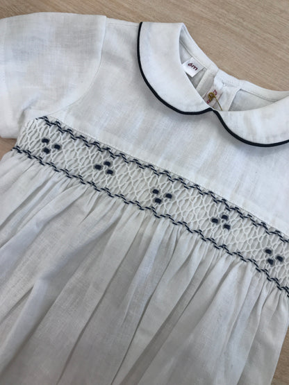 Pagliaccetto Les Enfants de Gisele in lino mezza manica a sbuffo con corpetto rifinito da punto smock