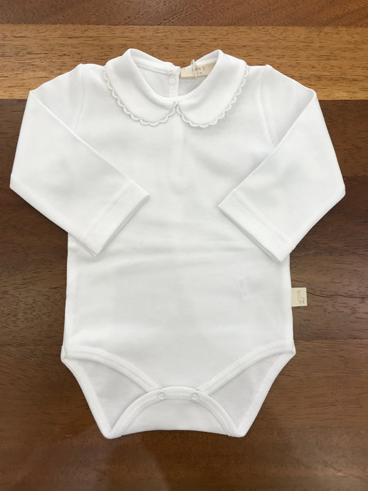 Body Baby Gi bianco  manica lunga di caldo cotone con collo tondo smerlato