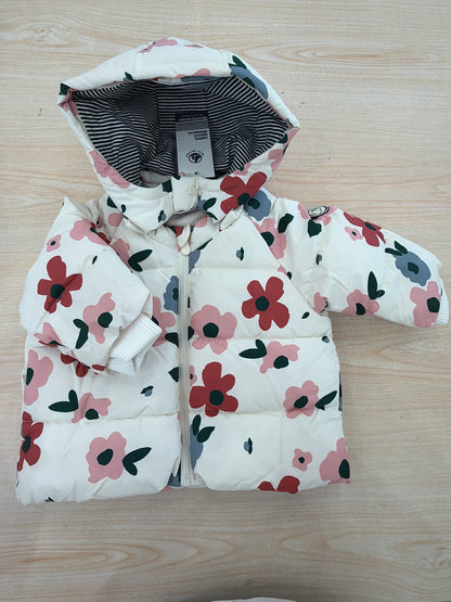 Giubbotto Petit Bateau panna con fiori colorati con cappuccio zip e tasche laterali
