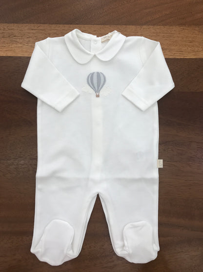 Tutina Baby Gi in cotone intera con piedini manica lunga con collo tondo bianco con mongolfiera
