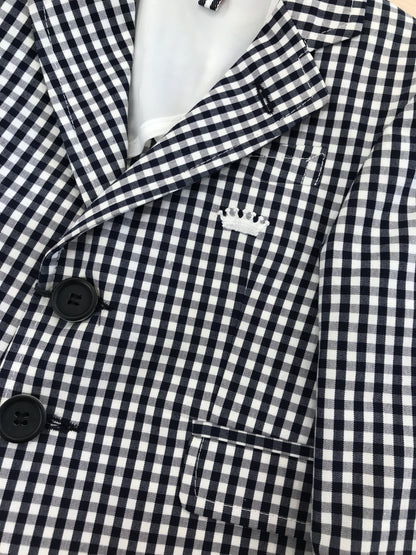 Giacca Sweet Baron a quadretti blu scuro e bianco con tasche sul davanti