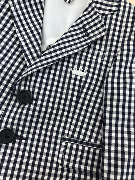 Giacca Sweet Baron a quadretti blu scuro e bianco con tasche sul davanti