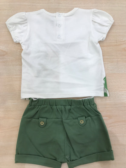 Completo Coccodè in cotone t-shirt bianca mezza manica con disegni pantalone verde con bottoncini
