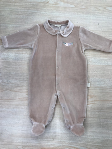Tutina Baby Gi in ciniglia rosa antico intera con fiori ricamati