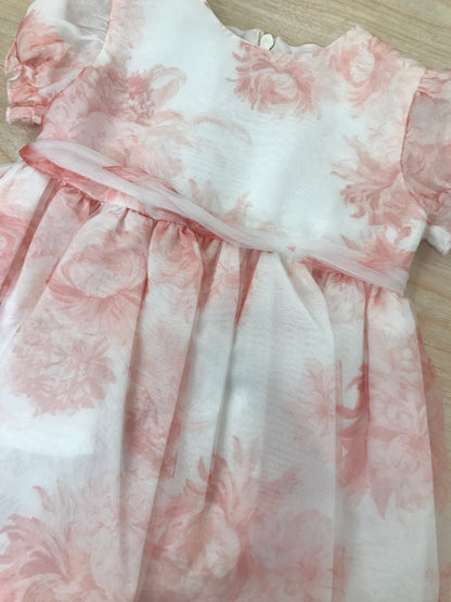 Abito MiniCouture mezza manica a sbuffo dal tono bianco con fiori con fascia in vita intrecciata