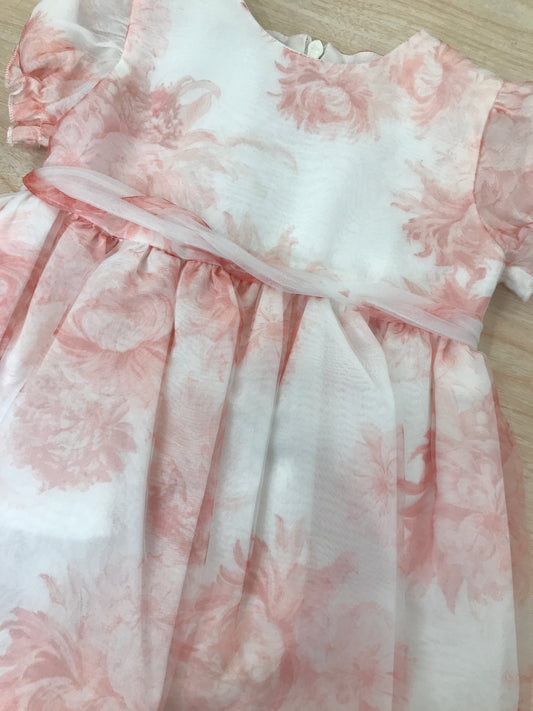 Abito MiniCouture mezza manica a sbuffo dal tono bianco con fiori con fascia in vita intrecciata
