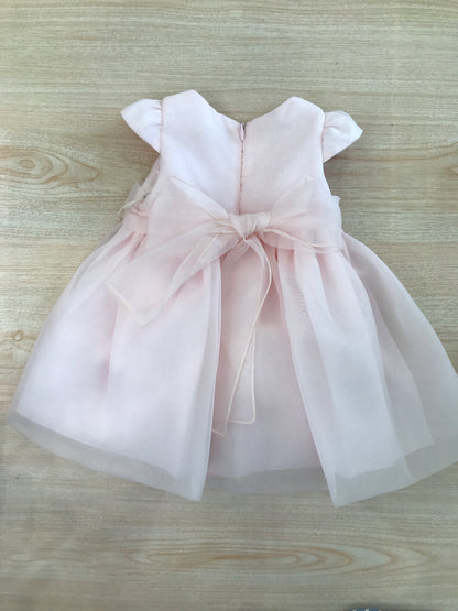Abito Pure in cotone rivestite da tulle mezza manica con fascia in vita e fiocco sul retro