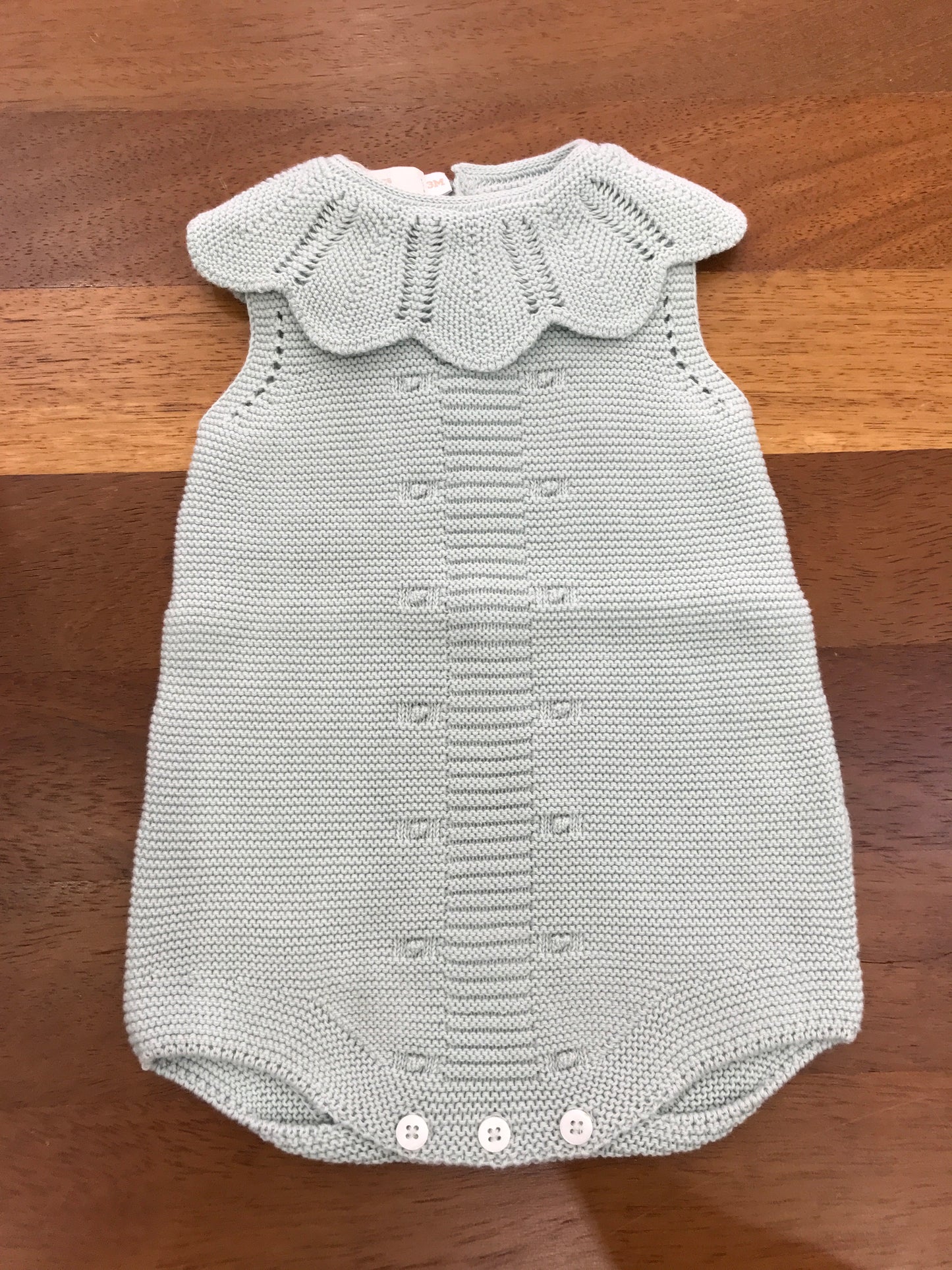 Pagliaccetto PCS in filo di cotone verde menta con collo con rusche traforata