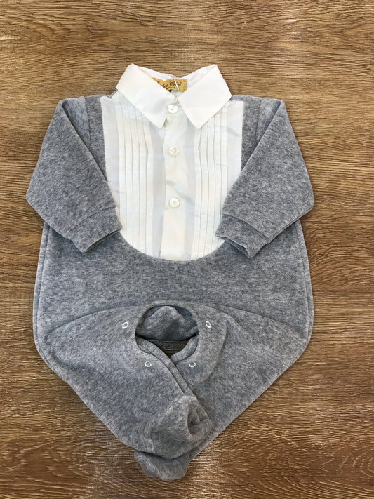 Tutina Ladia intera in ciniglia grigia con effetto finta camicia