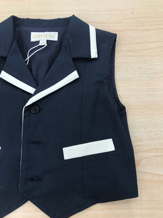 Gilet Cielo Blu di cotone blu scuro con profilo bianco e tasche sul davanti